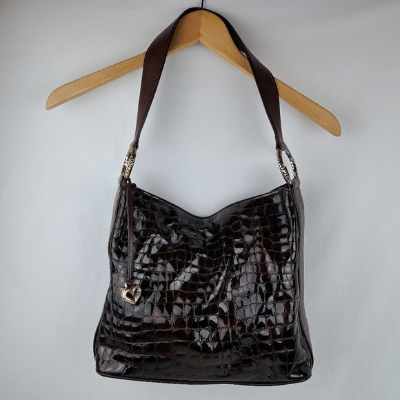 Brighton Cher Croc Embossed Glossy Patent Leather Hobo Bag - Picture 2 of 16